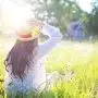 woman, field, sunlight