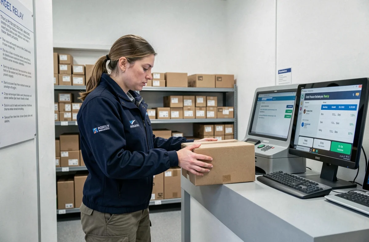 Agente de livraison scannant un colis au point relais NEW Touch Sainte Geneviève des Bois