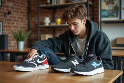 Jeune homme sneaker collectionneur dans un loft lumineux