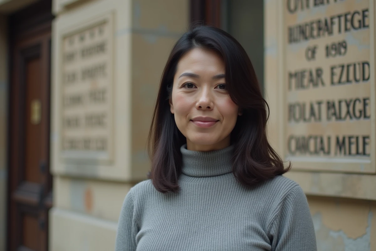 Femme devant un bâtiment historique évoquant la recherche d'identité et d'origines