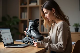 Femme inspectant un roller GRAIN d3 Malice pour choisir la bonne taille avant achat