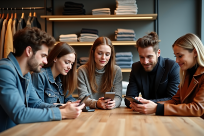 Groupe de jeunes adultes dans un showroom de mode moderne