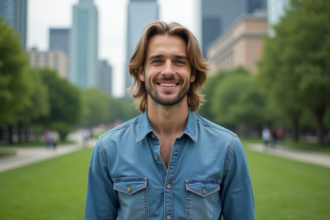 Homme décontracté dans un parc urbain en ville