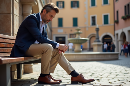 Homme italien en blazer beige et chaussures en cuir