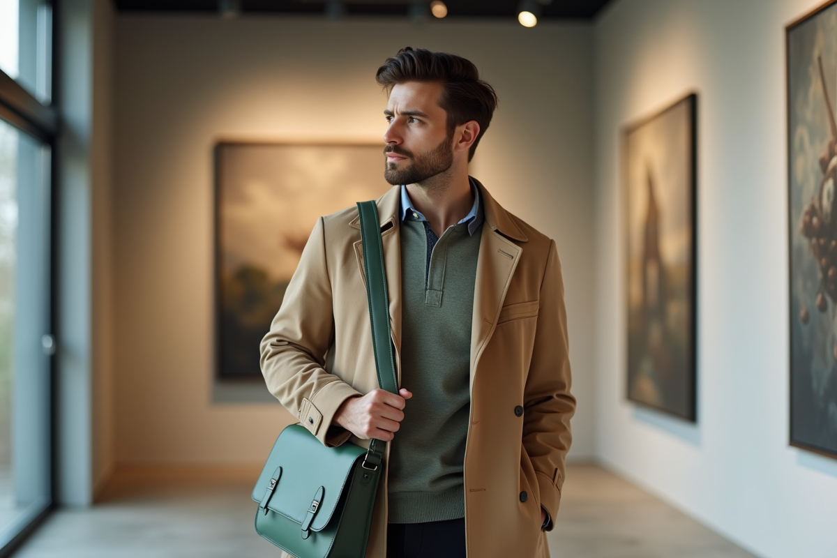 Homme professionnel avec sac en intérieur galerie d