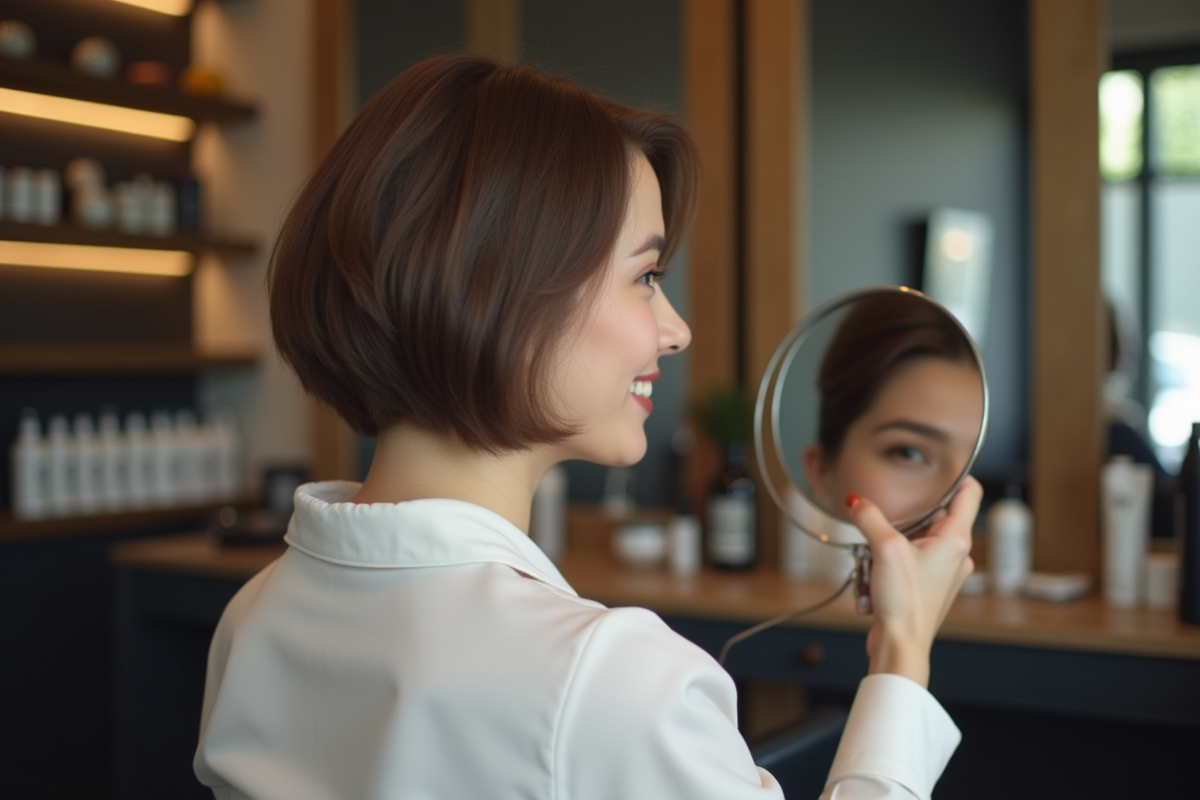 Femme souriante dans un salon de coiffure moderne