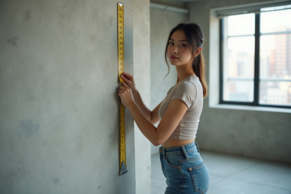 Jeune femme confiante dans un loft moderne vérifiant sa posture