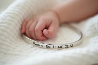 Jonc personnalisé en argent gravé avec prénom et date de naissance pour un baptême de bébé