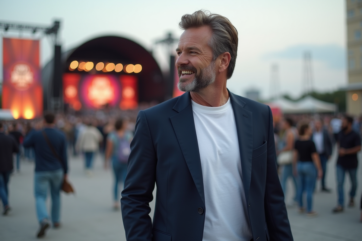 Musicien en costume dans une ambiance de festival en ville